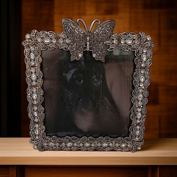 Butterfly Floral Picture Frame Ornate Metal Rhinestones Fairy Cottage Whimsigoth - Picture 11 of 16